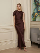 Asymmetrical Hammered Satin Draped Maxi Dress