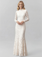 Long-Sleeve Low-Back Stretch Lace Maxi Dress
