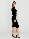 Velvet Backless Long Sleeve Midi Dress