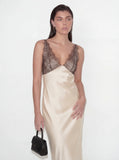 Elegant Lace-Paneled Satin Midi Dress