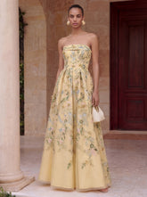 Bandeau Embroidered Tulle Evening Gown