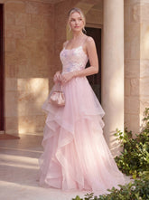 Enchanting Hand-Beaded Gown with Layered Tulle Skirt