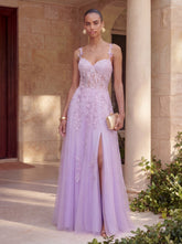 Leaf Strap Lace Embroidered A-Line Prom Gown