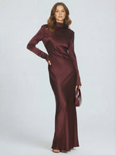 Backless High-Neck Satin Maxi Dress