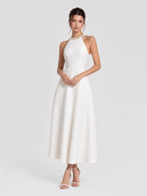 White Pearl Embellished Halter A-Line Midi Dress