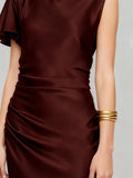 Asymmetrical Hammered Satin Draped Maxi Dress