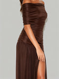 Off Shoulder Maxi Dress With Ruched Detail