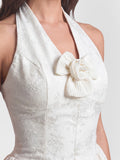 Embossed Jacquard Halter Midi Dress