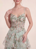 3D Floral Appliqués Strapless Evening Gown