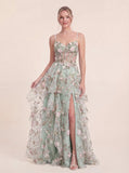 3D Floral Appliqués Strapless Evening Gown