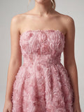 3D Rose Appliqué Strapless Mini Dress