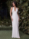 Sculpted Cascade Draped Stretchy Halter Gown