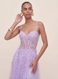 Leaf Strap Lace Embroidered A-Line Prom Gown
