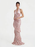 Ammonite-Inspired Spiral-Ruched Maxi Gown