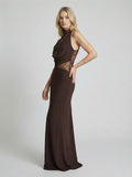 Chiffon And Lace Halter Maxi Dress