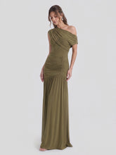 Asymmetric-Neck Maxi Dress With Ruched Detailing