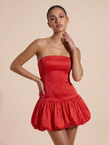 Valentine's Day Exclusive - Asymmetric Bubble Hem Strapless Mini Dress
