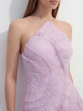 Asymmetry Pleated Halterneck Midi Dress