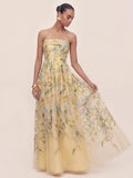 Bandeau Embroidered Tulle Evening Gown
