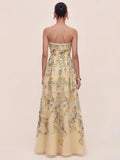 Bandeau Embroidered Tulle Evening Gown