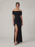 Bardot Bow Detail Maxi Dress With Thigh Split