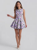 Boat-Neck Floral A-Line Fit & Flare Mini Dress