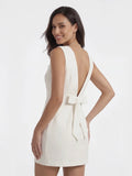 Boatneck Bow Back A-line Mini Dress