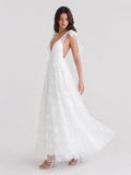 Bohemian 3D Floral Maxi Dress with Bow Shoulders