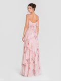 Boho Watercolor Floral Tiered Ruffle Maxi Dress
