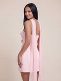 Bow Detail Chiffon Cape Scarf Suiting Mini Dress