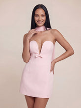 Bow Detail Chiffon Cape Scarf Suiting Mini Dress