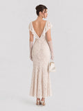 Cap Sleeves Lace Midi Dress with Satin Bow
