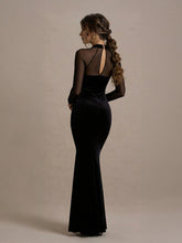 Sheer-Sleeves Bodycon Maxi Dress With High Slit