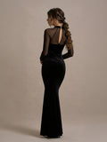 Sheer-Sleeves Bodycon Maxi Dress With High Slit