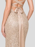 Champagne Sequin Mermaid Gown with Cross-Back Ties