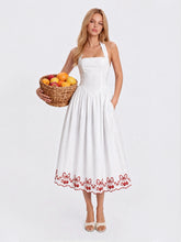 Cherry Embroidered Halter Midi Dress