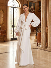 Classy V-Neck Balloon Sleeve Crepe Gown