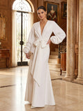 Classy V-Neck Balloon Sleeve Crepe Gown