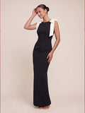 Contrast Bow Detail Woven Maxi Dress