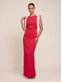 Contrast Bow Detail Woven Maxi Dress