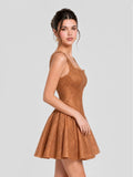 Rust Orange Lace Square Neck Mini Dress