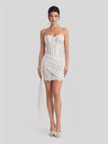 Corset Bodice Lace Mini Dress with Draped Skirt