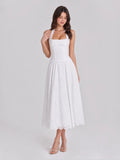 Cottagecore Halterneck Eyelet Cotton Midi Dress