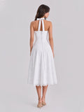 Cottagecore Halterneck Eyelet Cotton Midi Dress
