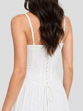 Cotton Eyelet Midi Dress with Lace Trim