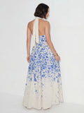 Cotton Floral-Print Belted Maxi Dress
