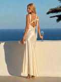 Criss-Cross Open-Back Satin Midi Dress