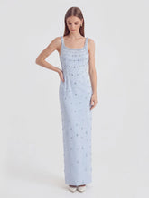 Crystal-Ombré Scoop-Neck Column Gown