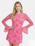 Whimsical Flared Sleeve & Backless Floral Tulle Mini Dress