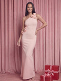 Valentine's Day Exclusive - One Shoulder 3D Flower Applique Knit Maxi Dress